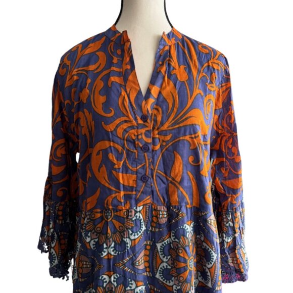 ORANGE FASHION VILLAGE, BEAUTIFUL PURPLE/ORANGE, BELL SLEEVE CROCHET TRIM DRESS - Picture 9 of 9